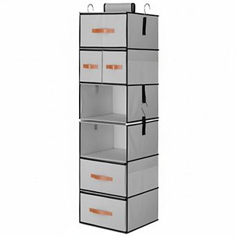 Hanging Closet Organizer 6-Shelf Split Design 5 Removable Drawers 4 Side Pockets