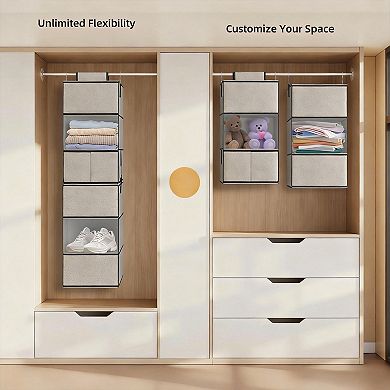 Hanging Closet Organizer 6-Shelf Split Design 5 Removable Drawers 4 Side Pockets