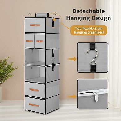 Hanging Closet Organizer 6-Shelf Split Design 5 Removable Drawers 4 Side Pockets