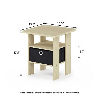 Furinno 15.51" x 15.5" x 17.52" Wood Nightstand Bedside Table with Drawer & Shelf