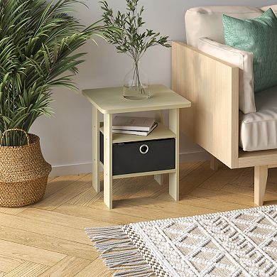 Furinno 15.51" x 15.5" x 17.52" Wood Nightstand Bedside Table with Drawer & Shelf