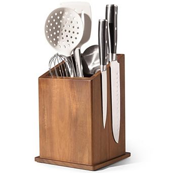 Acacia Wood Magnetic Knife Block & Utensil Holder, Universal 8-Sided Strong Magnet Knife Storage