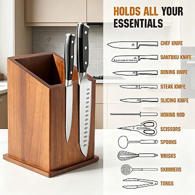 Acacia Wood Magnetic Knife Block & Utensil Holder, Universal 8-Sided ...