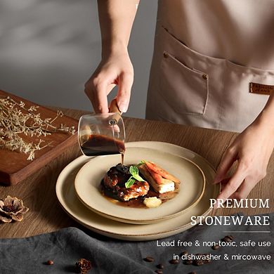 MOEPLSY12-Piece Reactive Khaki Stoneware Dinnerware Set, Chip and Scratch Resistant Plates and Bowls