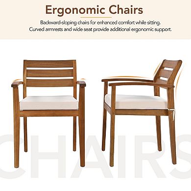 Eazegath 7-Piece Outdoor Wood Rectangular Dining Table Set with 5 Chairs, Bench and Cushions
