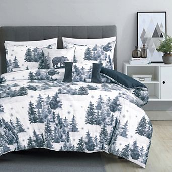 5 pc Velvet Comforter Set - Winter Forest & Bear Print Bedding