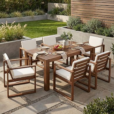 Eazegath 7-Piece Outdoor Wood Rectangular Dining Table Set with 6 Chairs and Cushions