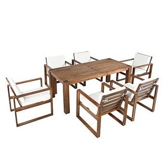 Eazegath 7 pc Outdoor Wood Rectangular Dining Table Set with 6 Chairs and Cushions