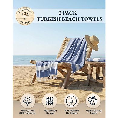 Turkish Beach Towels 2 Pack Oversized Quick-Dry Sand-Free Soft Pool Towels