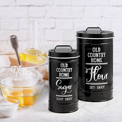 4-Piece Black Airtight Kitchen Canister Set for Coffee, Tea, Sugar, Flour