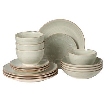 MOEPLSY16 pc Handpainted Stoneware Dinnerware Set, Cream Grey Plates and Bowls