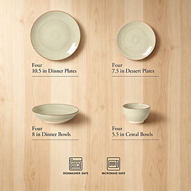 MOEPLSY16-Piece Handpainted Stoneware Dinnerware Set, Cream Grey Plates and Bowls