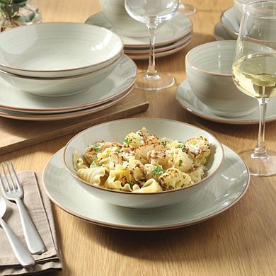 MOEPLSY16-Piece Handpainted Stoneware Dinnerware Set, Cream Grey Plates and Bowls
