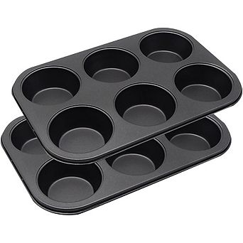 2-Pack 6 cup Muffin Pan Set, Nonstick Carbon Steel Cupcake & Cheesecake Pans