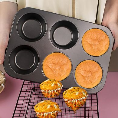 2-Pack 6-Cup Muffin Pan Set, Nonstick Carbon Steel Cupcake & Cheesecake Pans
