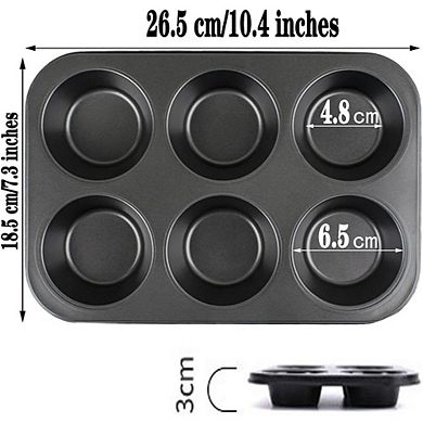 2-Pack 6-Cup Muffin Pan Set, Nonstick Carbon Steel Cupcake & Cheesecake Pans