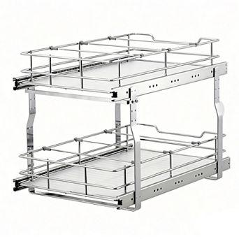 Double Sliding Drawer for Kitchen Cabinet Durable Carbon Steel Rails, Smooth Gliding Metal Basket