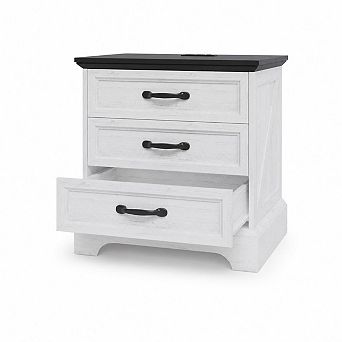 Wood Nightstand with Charging Station & 3 Large Drawers, 24 Inch Wide Rustic Bedside Table