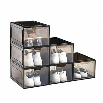 6 pc Magnetic Door Transparent Shoe Box Stackable Space-saving Organizer
