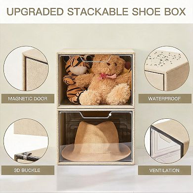 6pcs Magnetic Door Transparent Shoe Box Stackable Space-saving Organizer
