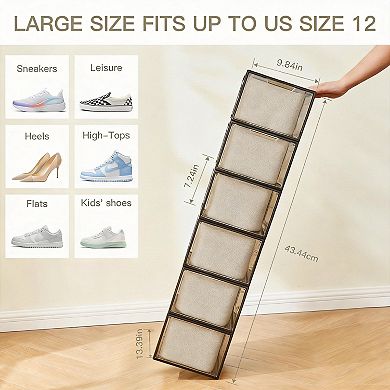 6pcs Magnetic Door Transparent Shoe Box Stackable Space-saving Organizer