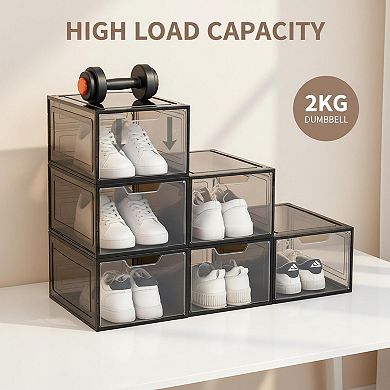 6pcs Magnetic Door Transparent Shoe Box Stackable Space-saving Organizer