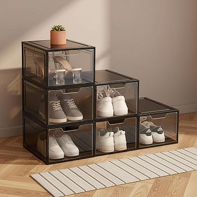 6pcs Magnetic Door Transparent Shoe Box Stackable Space-saving Organizer