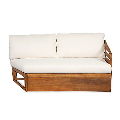 Eazegath 2-Piece Outdoor Wood V-Shaped Setctional Sofa Set with Beige Cushions
