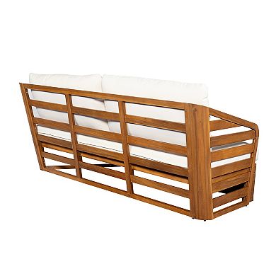 Eazegath 2-Piece Outdoor Wood V-Shaped Setctional Sofa Set with Beige Cushions