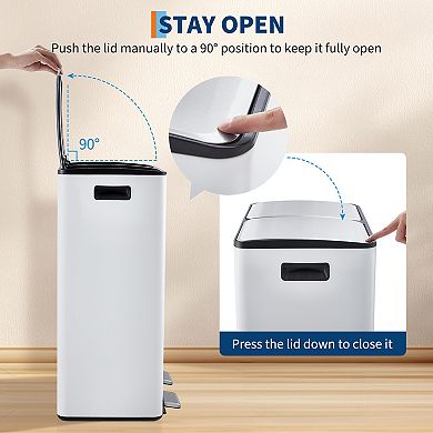 Large Capacity Dual Compartment Kitchen Trash Can, Stainless Steel, Removable Buckets