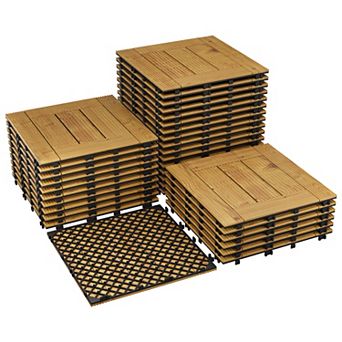 22Pack Acacia Wood Interwoven Deck Tiles. Waterproof Non-Slip, Easy Snap, Indoor/Outdoor All-Weather