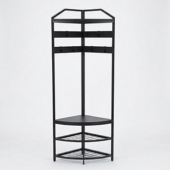 Danolapsi Corner Coat Rack with Storage, Coat Rack Freestanding with Mesh Shelves