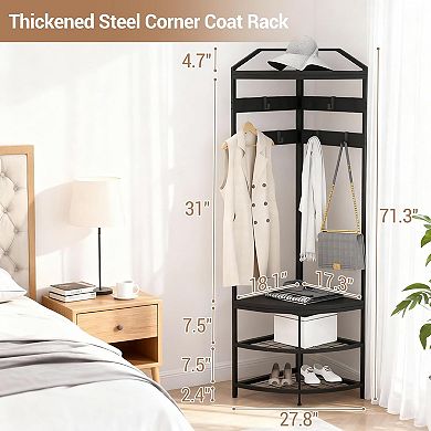 Danolapsi Corner Coat Rack with Storage, Coat Rack Freestanding with Mesh Shelves