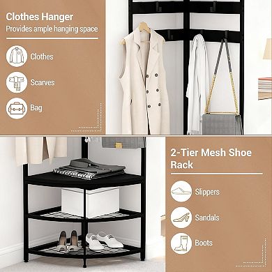 Danolapsi Corner Coat Rack with Storage, Coat Rack Freestanding with Mesh Shelves
