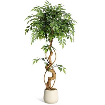 Artificial Ficus Tree, Realistic Silk Plant in White Pot, Indoor Decor for Home Office