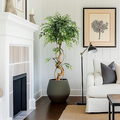 Artificial Ficus Tree, Realistic Silk Plant in White Pot, Indoor Decor for Home Office