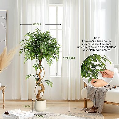 Artificial Ficus Tree, Realistic Silk Plant in White Pot, Indoor Decor for Home Office