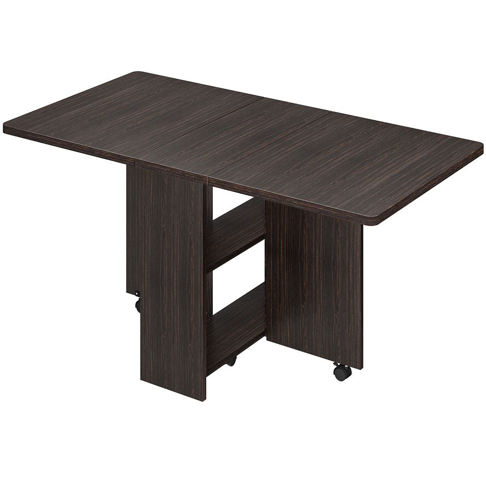 Space Saving Folding Dining Table with 2 Tier Storage-Extendable Drop Leaf