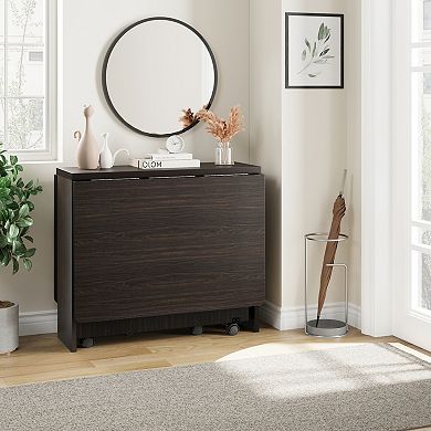 Space Saving Folding Dining Table with 2 Tier Storage-Extendable Drop Leaf