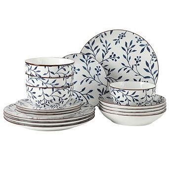 MOEPLSY16 pc Floral Dinnerware Set, Round Stoneware Plates and Bowls,Durable Kitchen Dish Set