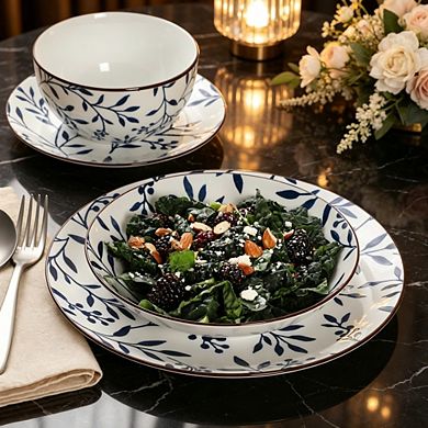 MOEPLSY16-Piece Floral Dinnerware Set, Round Stoneware Plates and Bowls,Durable Kitchen Dish Set