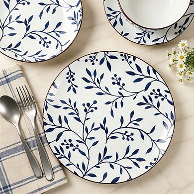 MOEPLSY16-Piece Floral Dinnerware Set, Round Stoneware Plates and Bowls,Durable Kitchen Dish Set