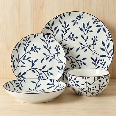 MOEPLSY16-Piece Floral Dinnerware Set, Round Stoneware Plates and Bowls,Durable Kitchen Dish Set