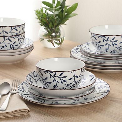 MOEPLSY16-Piece Floral Dinnerware Set, Round Stoneware Plates and Bowls,Durable Kitchen Dish Set
