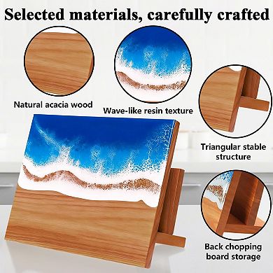 Acacia Wood Freestanding Magnetic Knife Holder with Cutting Board Storage, Kitchen Knife Stand