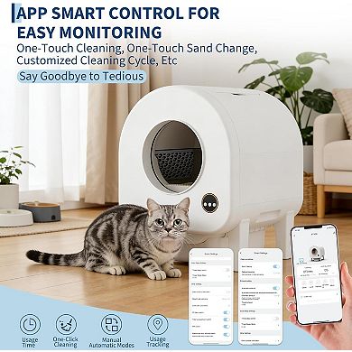 Self-Cleaning Cat Litter Box, Automatic Smart with Large Capacity, WiFi App Control & Safety Sensors