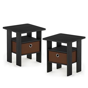 Furinno 2-Pack 15.51" x 15.5" x 17.52" Wood Nightstand Bedside Table with Drawer & Shelf