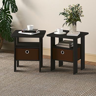 Furinno 2-Pack 15.51" x 15.5" x 17.52" Wood Nightstand Bedside Table with Drawer & Shelf