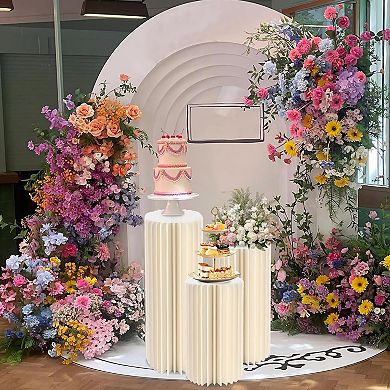 3PCS Cylinder Stands, 3-Tier Roman Column Stand Set, Round Foldable Cylinder Pedestal Stand