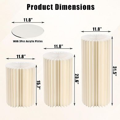 3PCS Cylinder Stands, 3-Tier Roman Column Stand Set, Round Foldable Cylinder Pedestal Stand